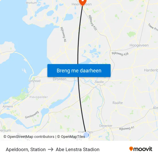 Apeldoorn, Station to Abe Lenstra Stadion map