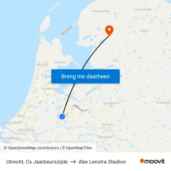 Utrecht, Cs Jaarbeurszijde to Abe Lenstra Stadion map