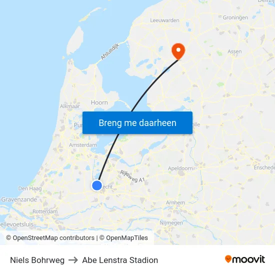 Niels Bohrweg to Abe Lenstra Stadion map