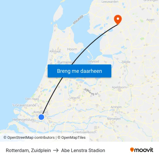 Rotterdam, Zuidplein to Abe Lenstra Stadion map