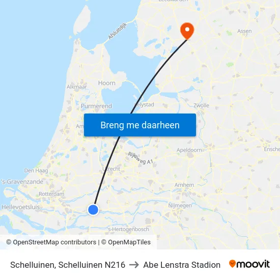 Schelluinen, Schelluinen N216 to Abe Lenstra Stadion map
