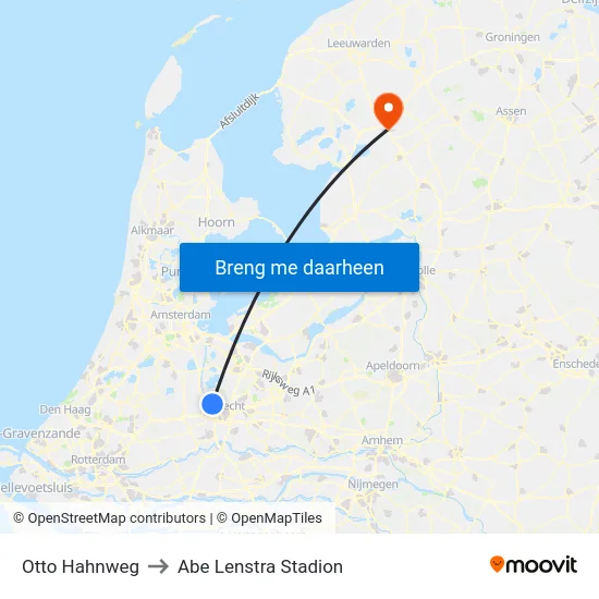 Otto Hahnweg to Abe Lenstra Stadion map
