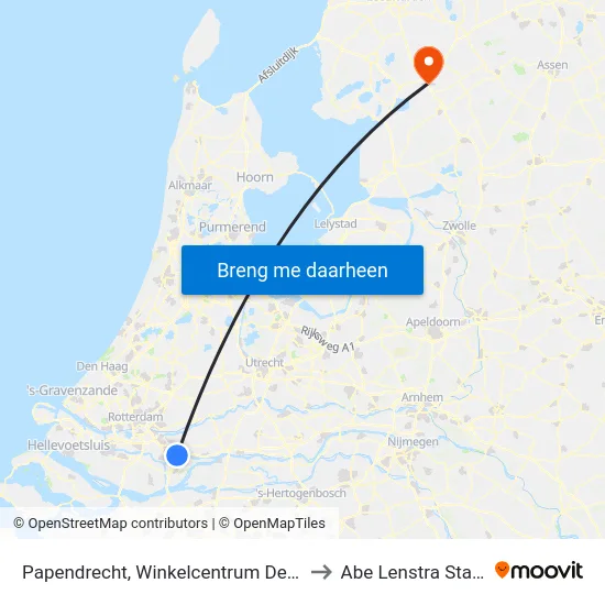 Papendrecht, Winkelcentrum De Meent to Abe Lenstra Stadion map