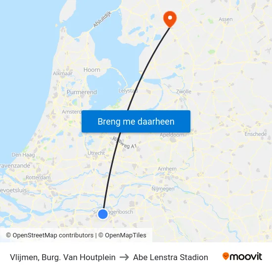 Vlijmen, Burg. Van Houtplein to Abe Lenstra Stadion map