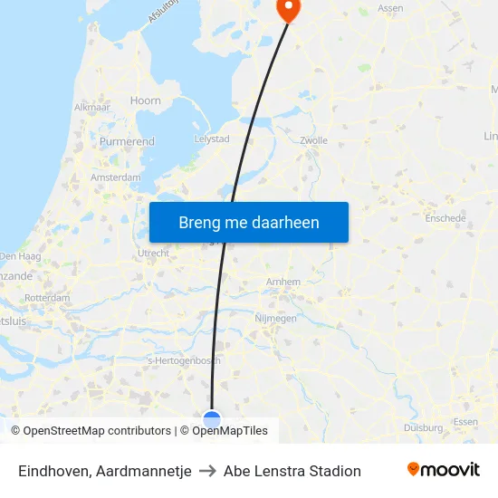Eindhoven, Aardmannetje to Abe Lenstra Stadion map