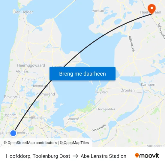 Hoofddorp, Toolenburg Oost to Abe Lenstra Stadion map