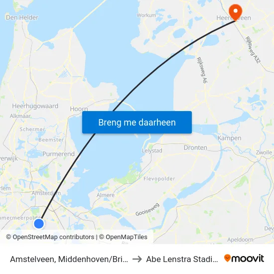 Amstelveen, Middenhoven/Brink to Abe Lenstra Stadion map