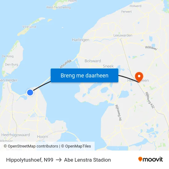 Hippolytushoef, N99 to Abe Lenstra Stadion map
