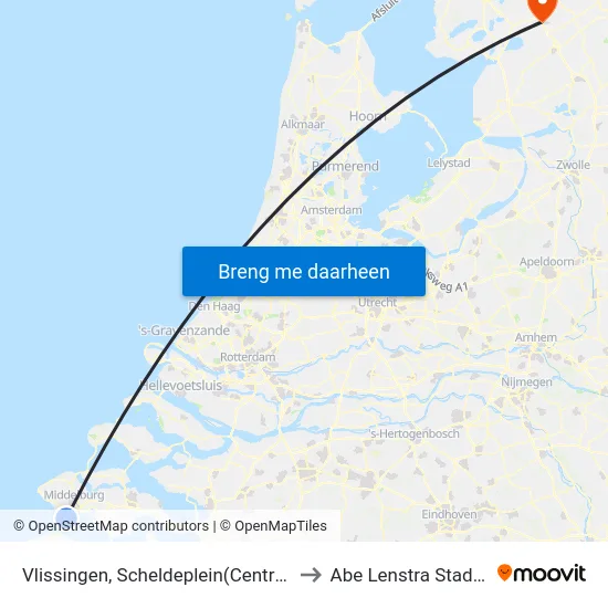 Vlissingen, Scheldeplein(Centrum) to Abe Lenstra Stadion map