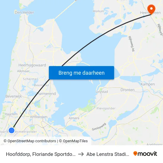 Hoofddorp, Floriande Sportdorp to Abe Lenstra Stadion map