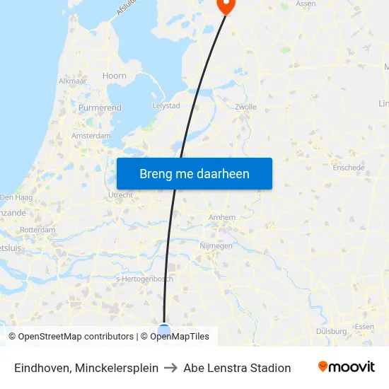 Eindhoven, Minckelersplein to Abe Lenstra Stadion map