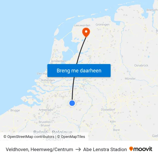 Veldhoven, Heemweg/Centrum to Abe Lenstra Stadion map