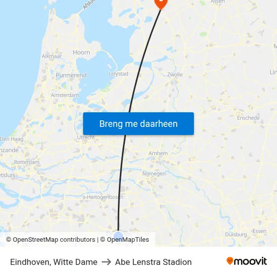 Eindhoven, Witte Dame to Abe Lenstra Stadion map