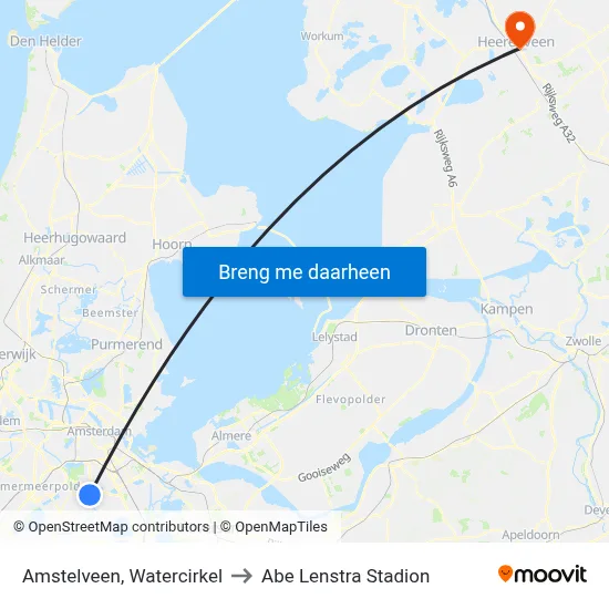 Amstelveen, Watercirkel to Abe Lenstra Stadion map