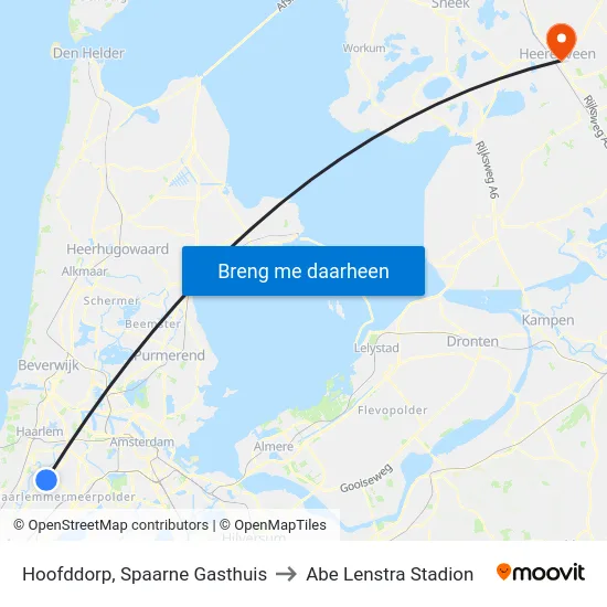 Hoofddorp, Spaarne Gasthuis to Abe Lenstra Stadion map