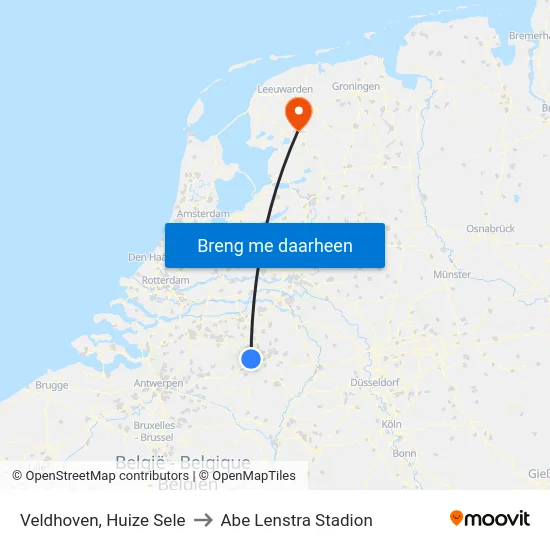 Veldhoven, Huize Sele to Abe Lenstra Stadion map