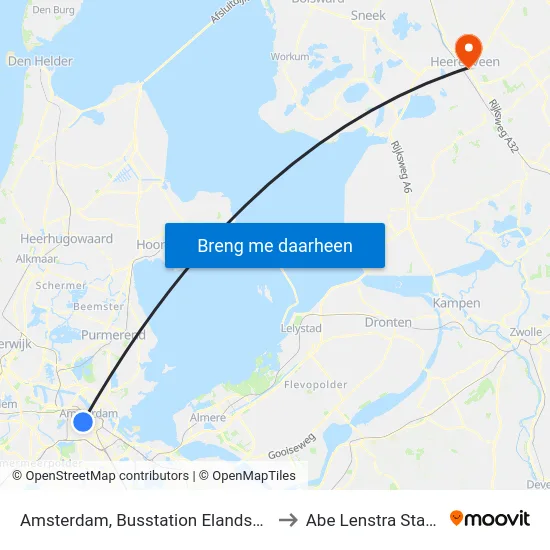 Amsterdam, Busstation Elandsgracht to Abe Lenstra Stadion map