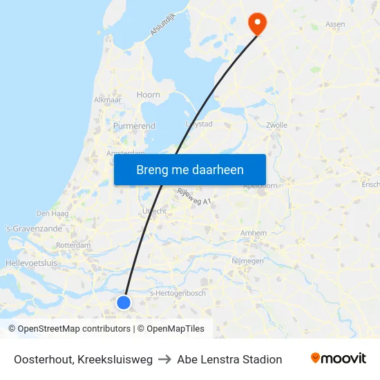 Oosterhout, Kreeksluisweg to Abe Lenstra Stadion map