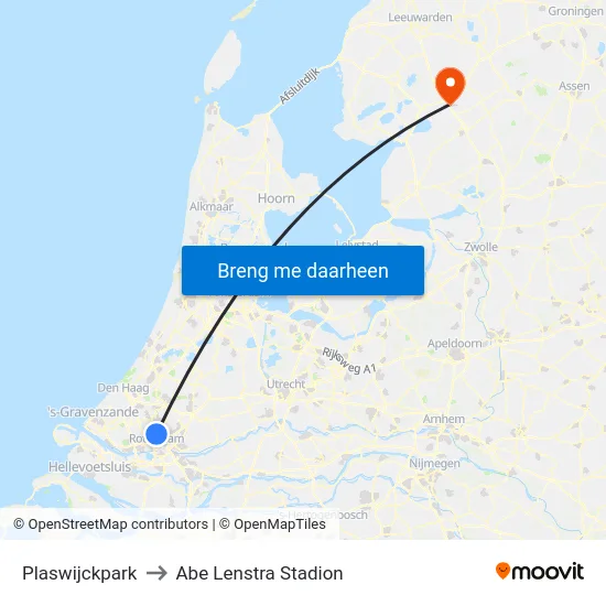 Plaswijckpark to Abe Lenstra Stadion map