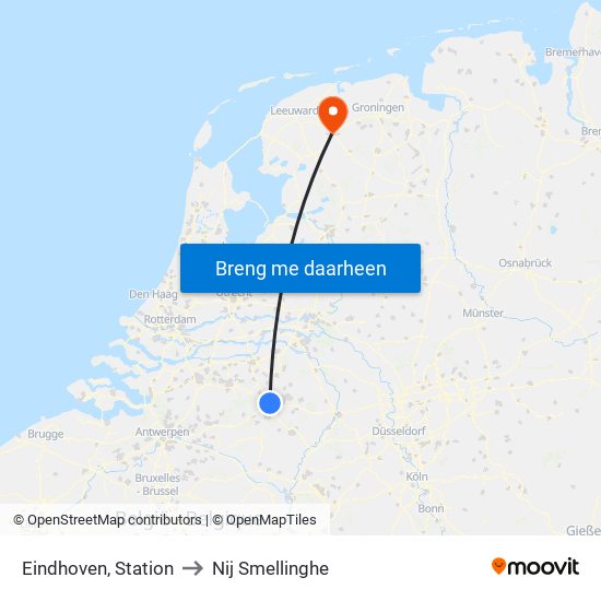 Eindhoven, Station to Nij Smellinghe map