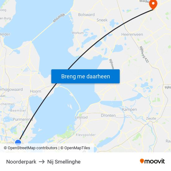 Noorderpark to Nij Smellinghe map