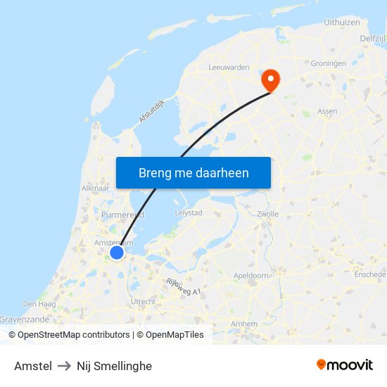 Amstel to Nij Smellinghe map