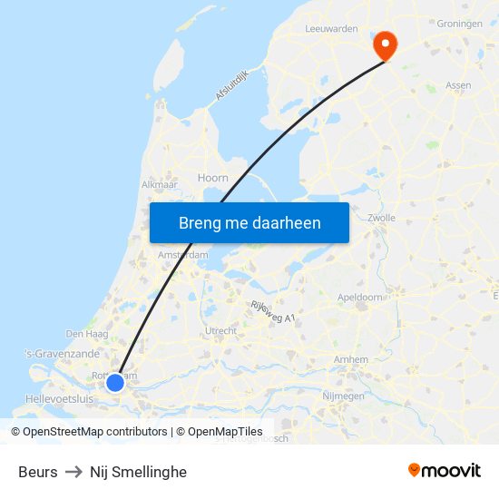 Beurs to Nij Smellinghe map