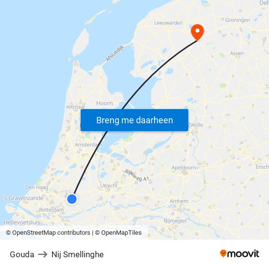 Gouda to Nij Smellinghe map