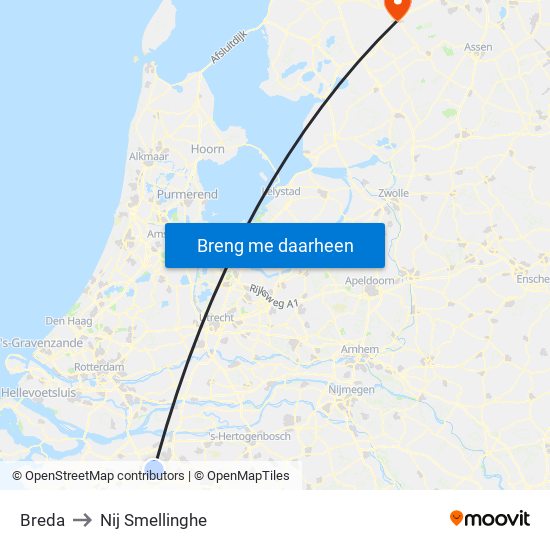 Breda to Nij Smellinghe map