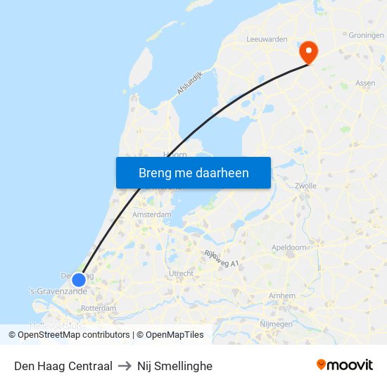 Den Haag Centraal to Nij Smellinghe map