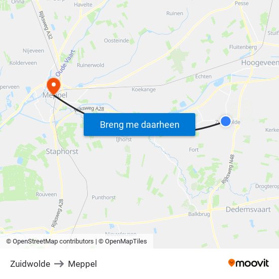 Zuidwolde to Meppel map