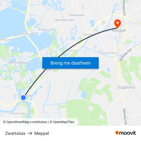 Zwartsluis to Meppel map