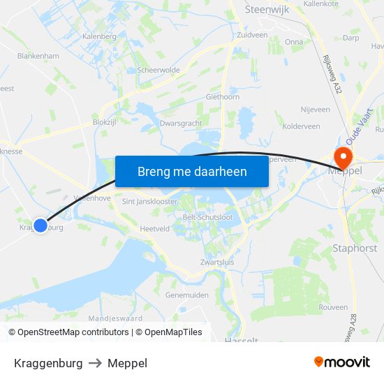 Kraggenburg to Meppel map