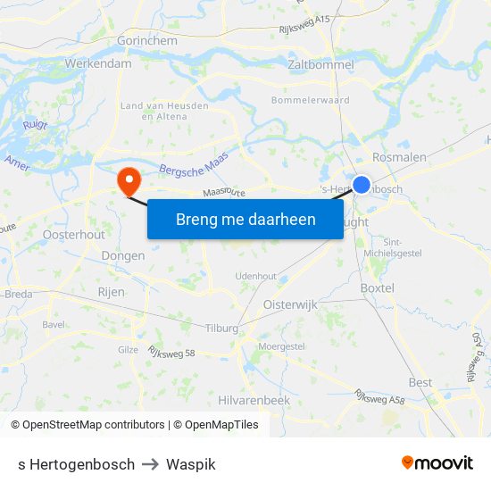 s Hertogenbosch to Waspik map