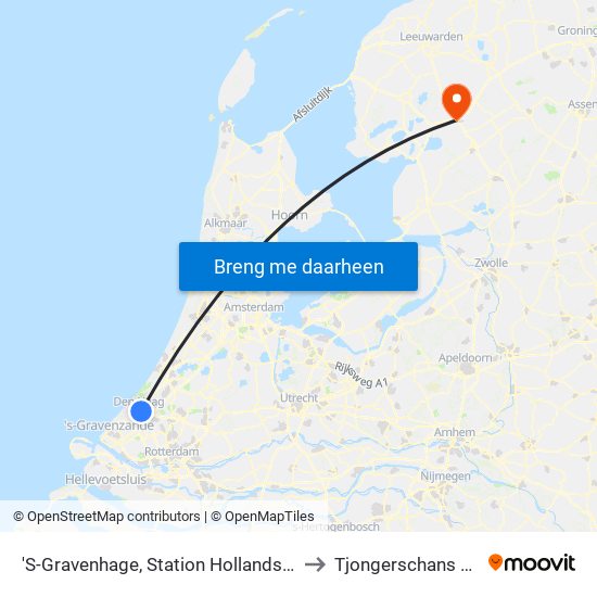 'S-Gravenhage, Station Hollands Spoor (Perron A) to Tjongerschans Ziekenhuis map