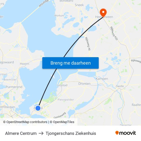 Almere Centrum to Tjongerschans Ziekenhuis map