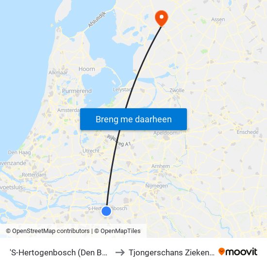 'S-Hertogenbosch (Den Bosch) to Tjongerschans Ziekenhuis map