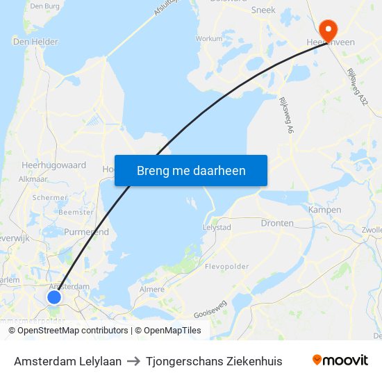 Amsterdam Lelylaan to Tjongerschans Ziekenhuis map