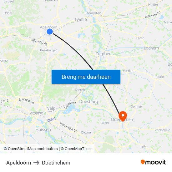 Apeldoorn to Doetinchem map