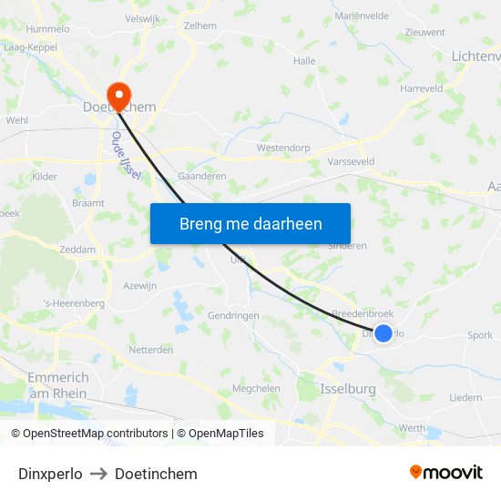 Dinxperlo to Doetinchem map