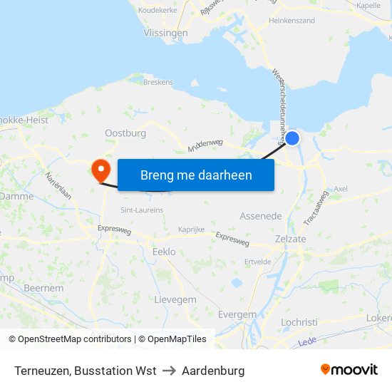 Terneuzen, Busstation Wst to Aardenburg map