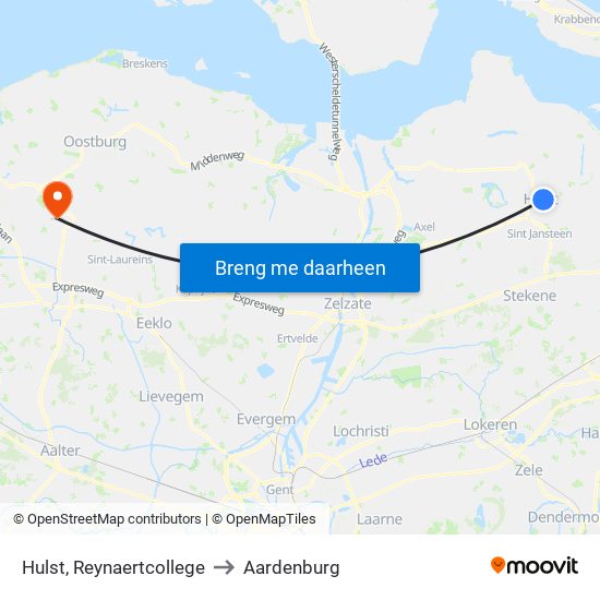 Hulst, Reynaertcollege to Aardenburg map