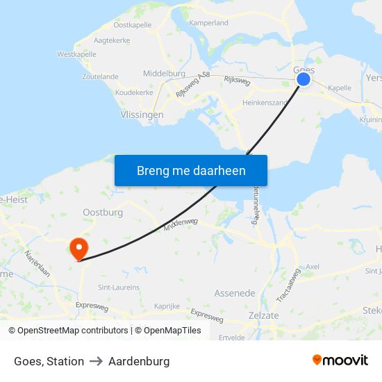 Goes, Station to Aardenburg map