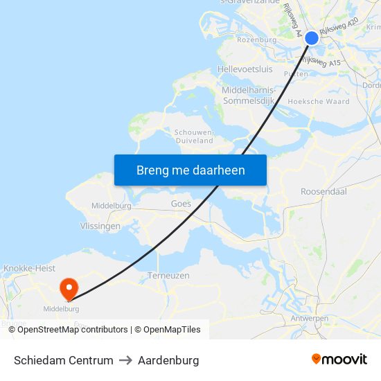 Schiedam Centrum to Aardenburg map