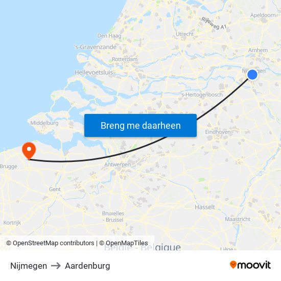 Nijmegen to Aardenburg map