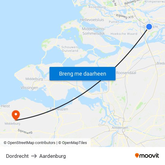Dordrecht to Aardenburg map