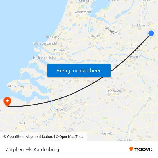 Zutphen to Aardenburg map