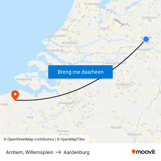 Arnhem, Willemsplein to Aardenburg map