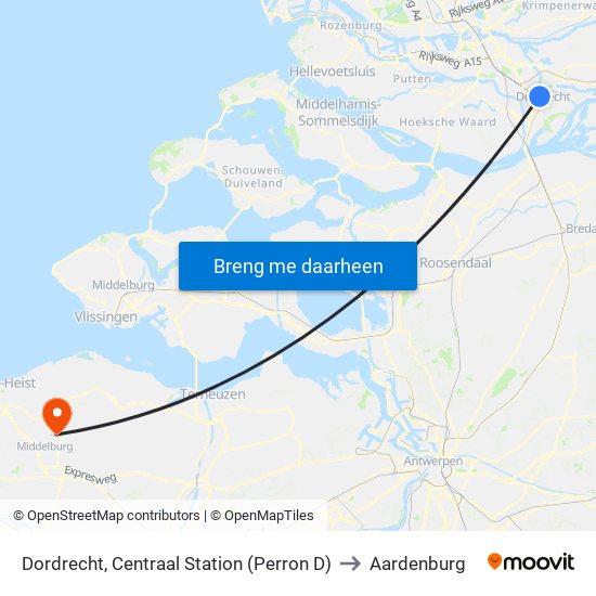 Dordrecht, Centraal Station (Perron D) to Aardenburg map