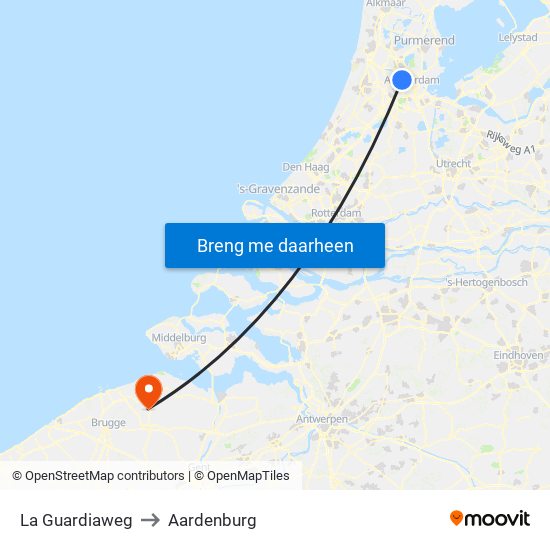 La Guardiaweg to Aardenburg map